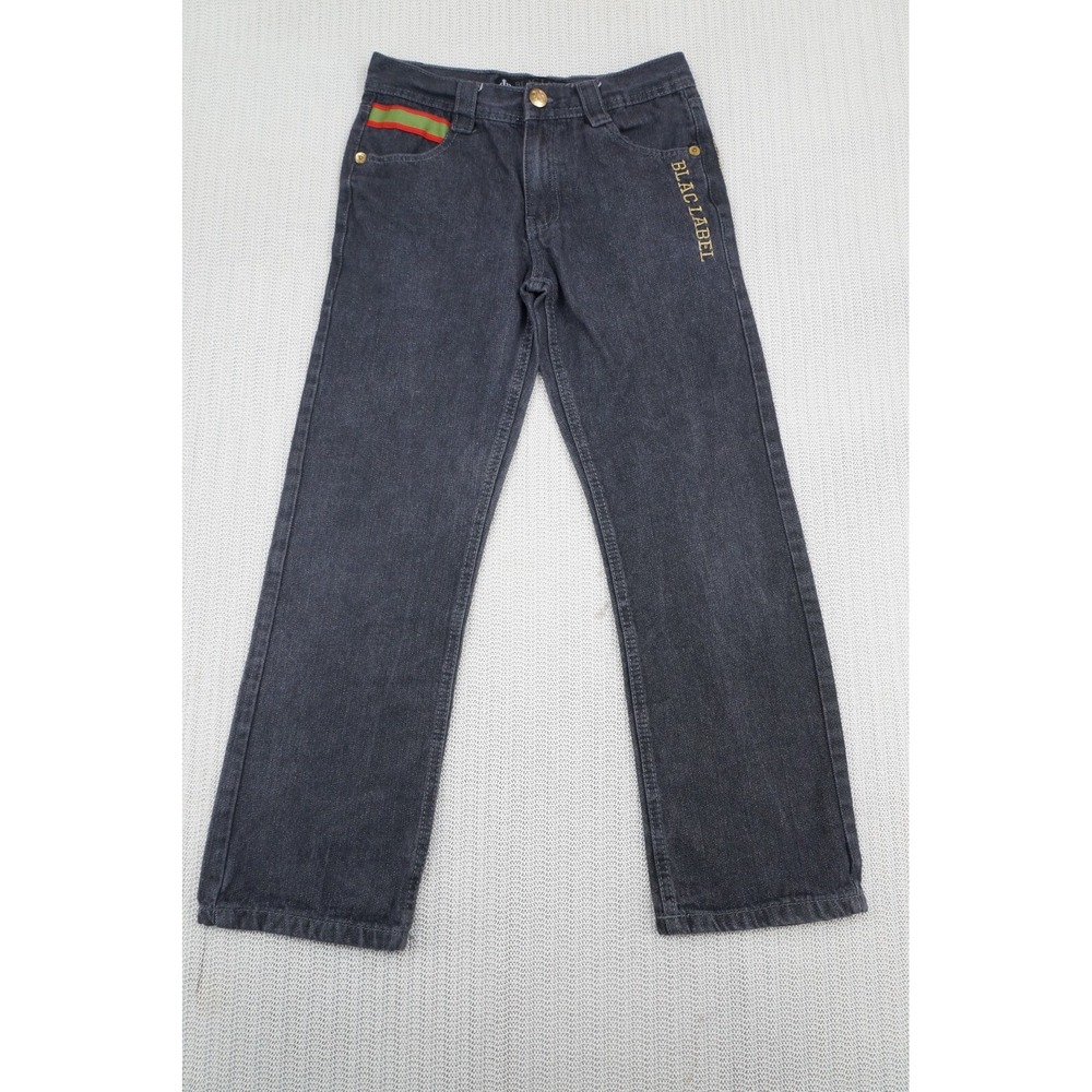 Blac Label Jeans Boys Sz 12 Black Denim Embroidered Straight Hip Hop Streetwear